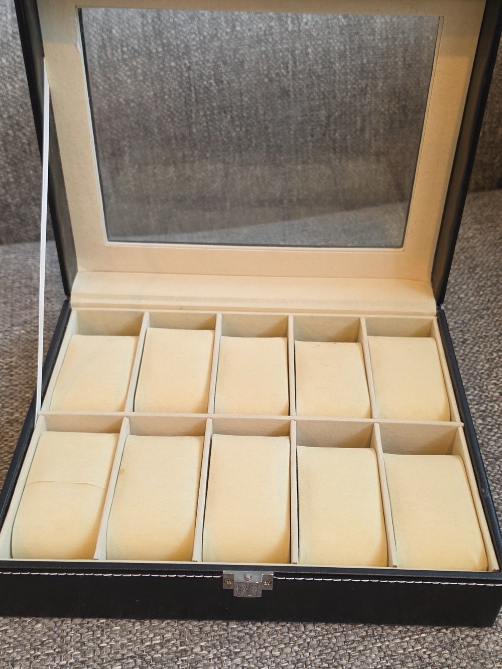 Luxury 12-Slot Watch Organizer Box in Cream and Black